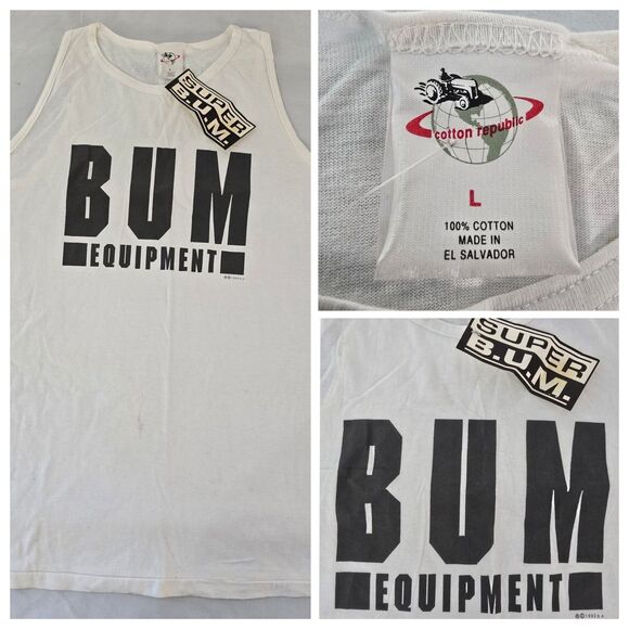 Vintage 1993 BUM Equipment Tank Top Mens L White Single Stitch NWT Big Logo READ - Picture 1 of 16